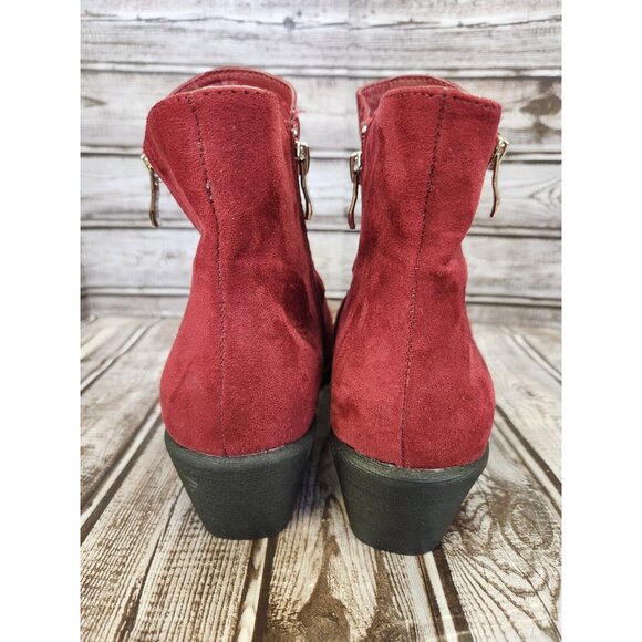 Serene Island Women 10 Faux Fur Suede Side Zip Slouche Bootie Red Small Heel - Picture 4 of 11